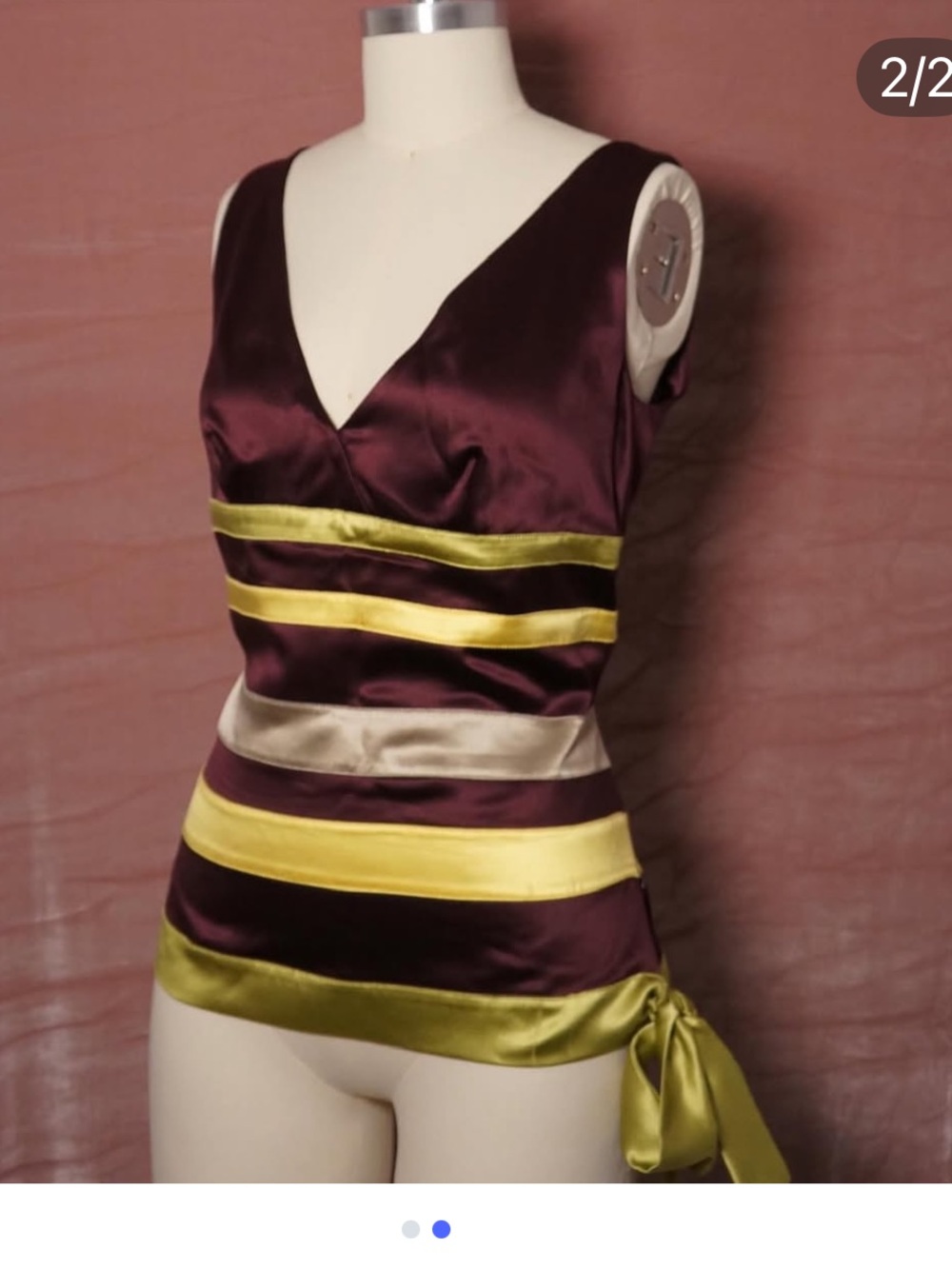 RED Valentino Plum Satin V-Neck with Stripes
